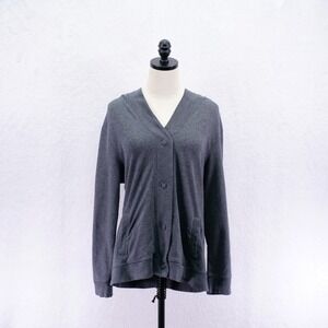 White Stag -Large 12/14 - Gray Cardigan‎ Sweater Button Up V Neck Hooded Cotton